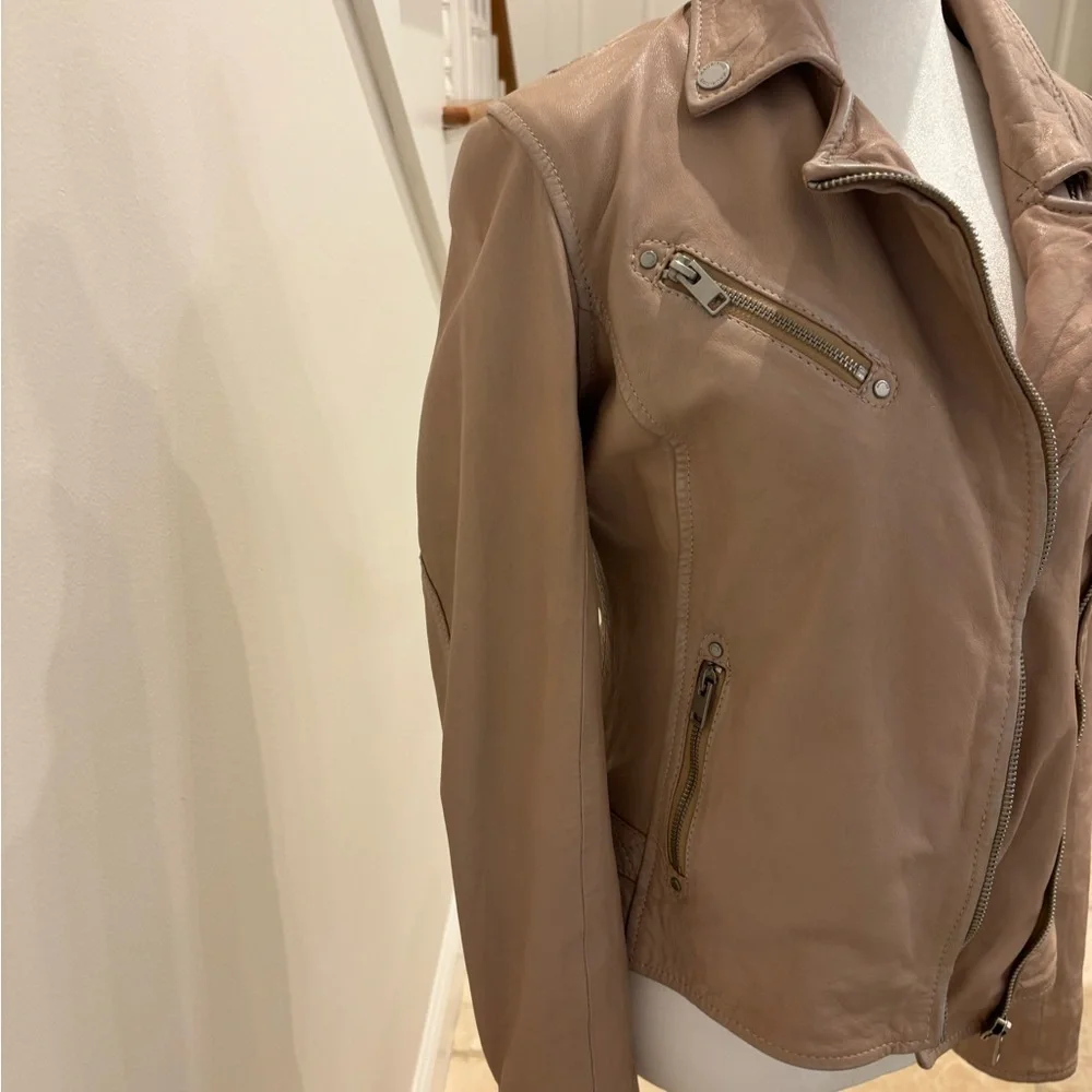 Women's Taupe/Blush Leather Jacket - Picture 3 of 6